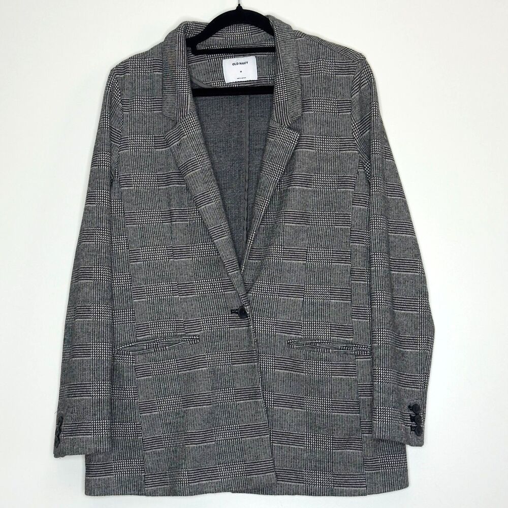 Old Navy Jacquard Boyfriend Blazer One Button Plaid Women's Size Medium